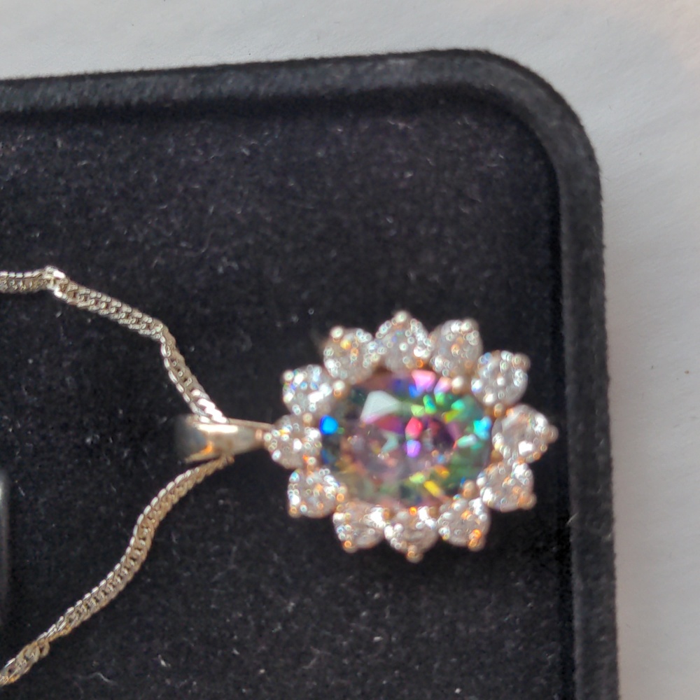 New QVC Mystic Quartz pendant necklace.  Sterling Silver. 18" chain  Gift box